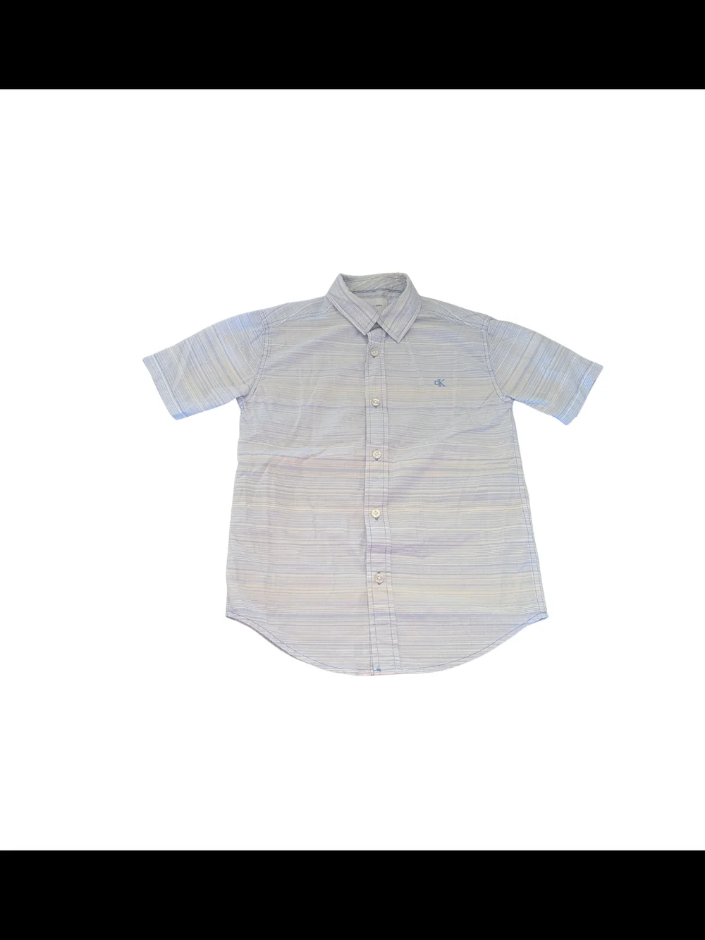 EUC Calvin Klein Boys Small 8 Blue Stripe Classic Button Up Short Sleeve Shirt